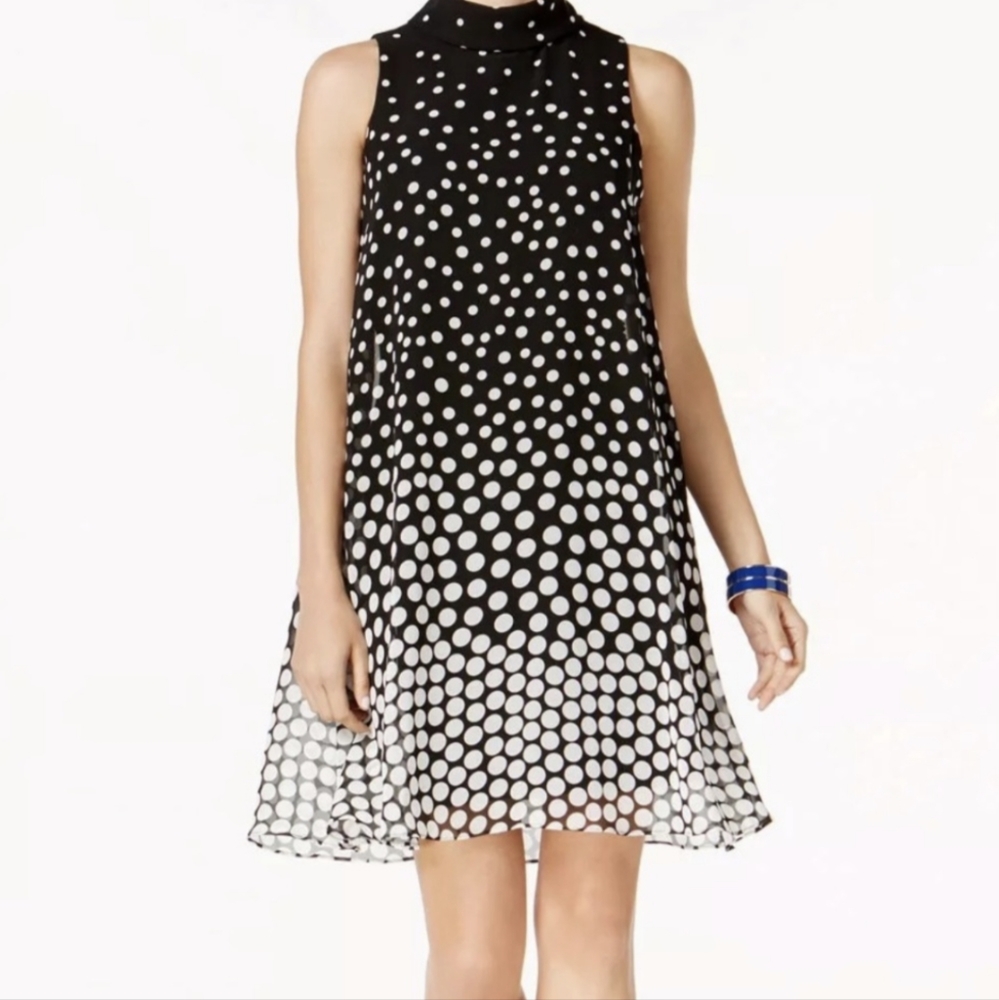 Jessica Howard women’s polka‎ dot mock neck sleeveless chiffon dress Sz 10